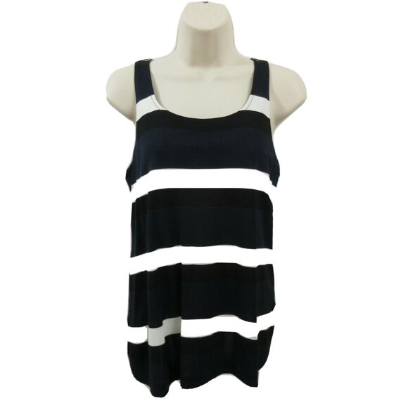 Ann Taylor Tank Top Size M Petite Scoop Neck Sleeveless Striped Back Zip Lined - Picture 1 of 6